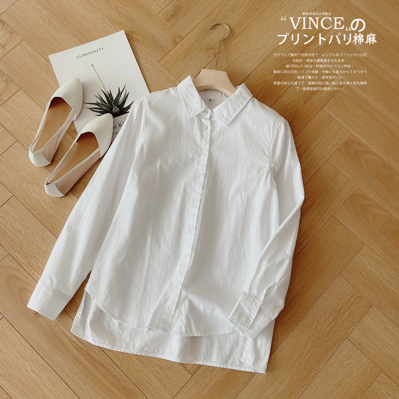 Luca Cocoa Good Quality Cotton Linen Shirt White Loose Soft Pro-Skin Autumn Solid Cut Inside Lap Shirt Woman