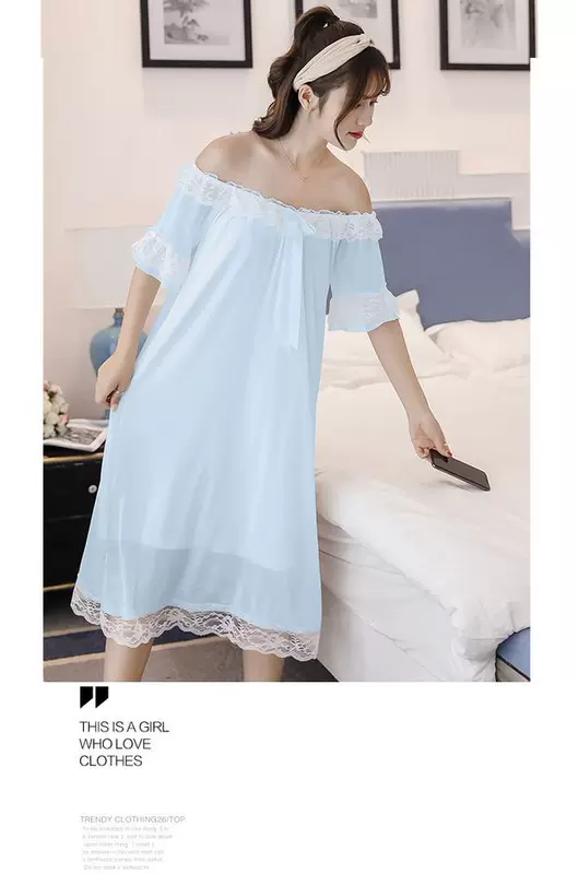 Cung điện phong cách công chúa váy ngủ nữ ngắn tay mùa hè phiên bản Hàn Quốc của sợi lưới trắng phục vụ tại nhà ren gợi cảm đồ ngủ lụa băng - Đêm đầm