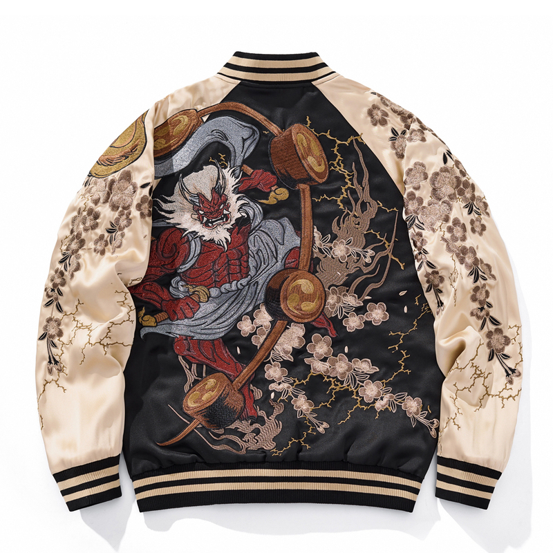 Yokosuka Heavy Industries Embroidered Jacket Baseball Uniform Coat Satin Men's and Women's Spring and Autumn Reversible Style Thunder God