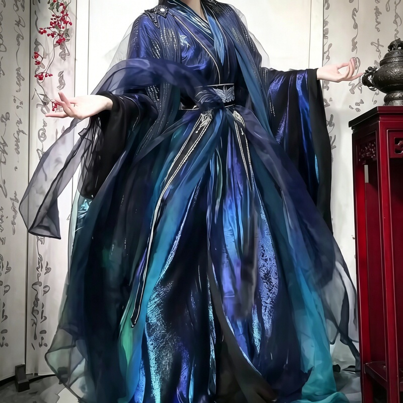 Hanfu Northern and Southern Dynasties Wide-Sleeved Shirt with Heavy Embroidery, Ancient Costume, Martial Arts Style, Unisex, Wei and Jin Dynasty Film and Television Ancient Style Set