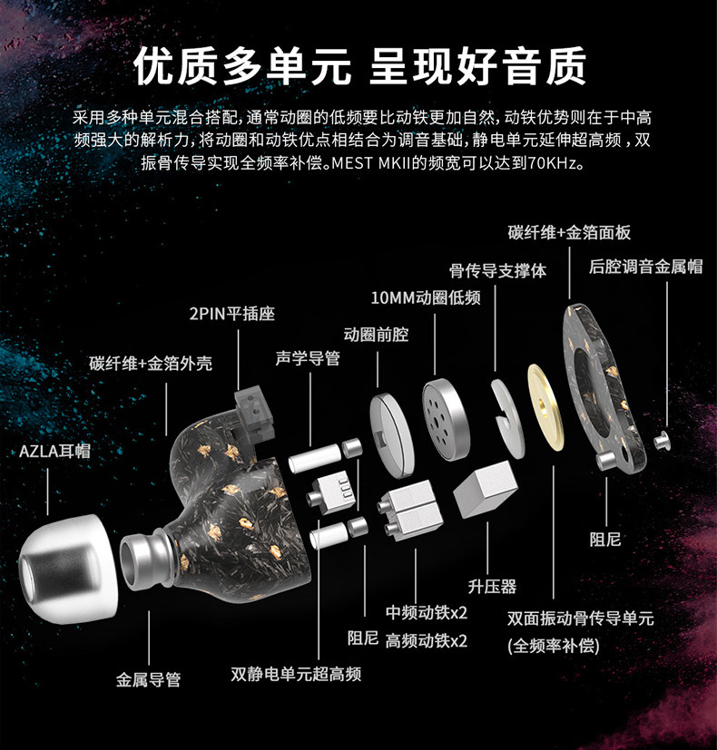 Проводные HiFi наушники uniquemelody/um mest mkii 2代骨传导静电混合耳机 入耳式耳塞