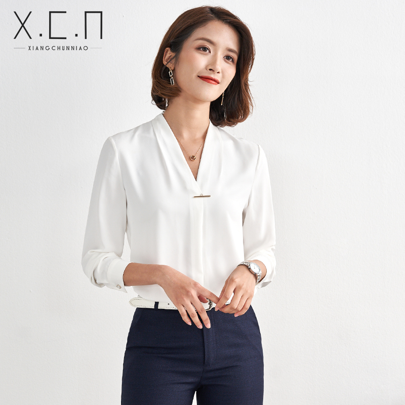 Xiang Chun Bird Long Sleeve Shirt Woman 2022 New Spring Summer Cultivation Professional Shirts Foreign Snowspun Shirts OL 100 Hitch Blouse