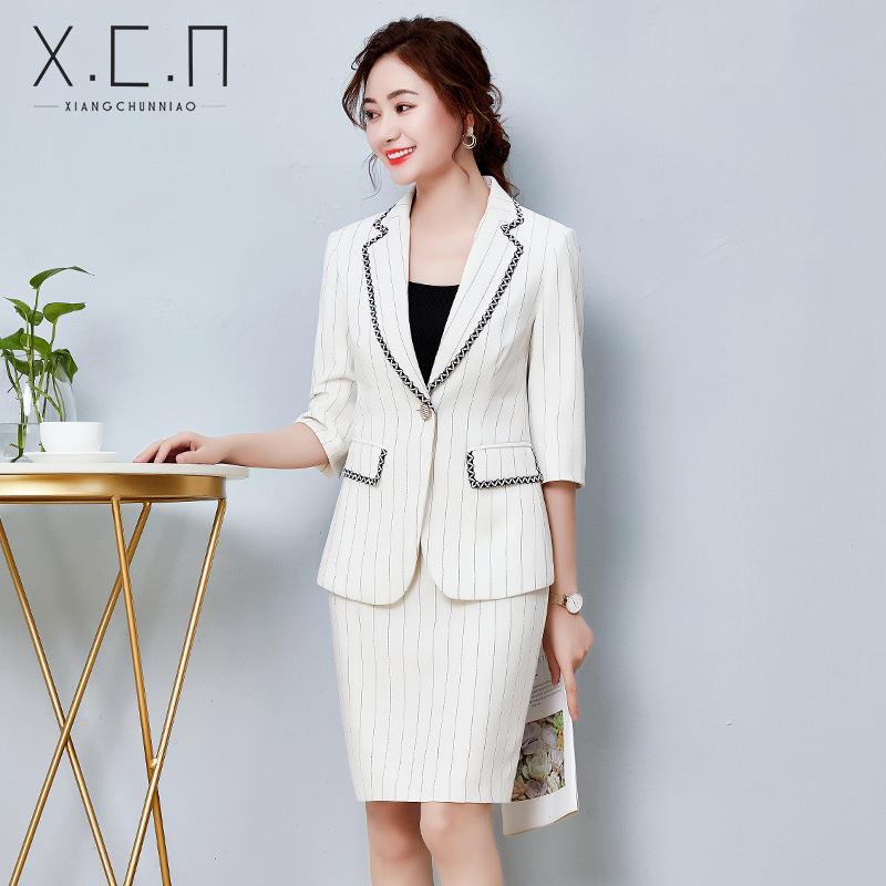 Xiangchun Bird High-end Professional Suit Femininity 2022 Summer New Korean Fashion Striped Suit Suit Formal Dress