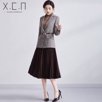 Xiang Chun Bird 2021 new fashion casual woolen suit jacket temperament loose skirt two-piece suit skirt