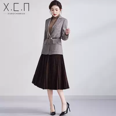 Xiangchun bird 2021 new fashion casual plush suit jacket temperament loose skirt two-piece suit skirt