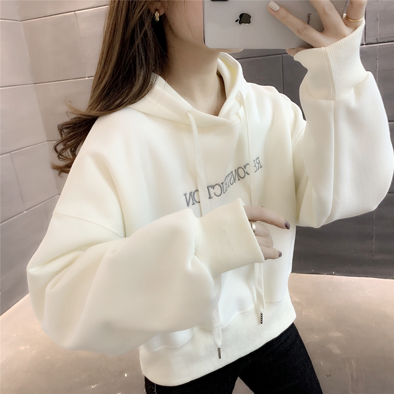Fashionable Letter Embroidered Hooded Sweatshirt for Women, Loose Fit, 2026 Spring New Style, Korean Style, Lazy Style, Short Top Jacket
