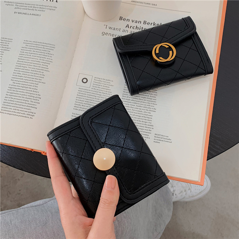 Korean version of the small crowd 100 Lap Retro Rhombus Bag Zero Wallet Woman Short folding multi-position multi-position wind violin style bank cutting sleeve-Taobao