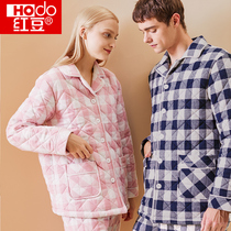 Red bean couple pajamas male Lady coral velvet cotton flannel winter home clothing thickened plus velvet warm set