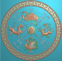 Fine carved figure relief map gray-scale jade carving pendant piece disc back pattern gossip four Sacred Beasts