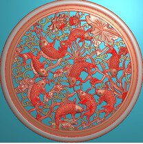 Fine engraving JDP round lotus goldfish goldfish Five fish bas-reliefs engraving picture Flower Lattice Screen Hung Flat Window Barrier barrier