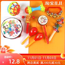 Red traditional rattle baby children early education newborn baby 0 year old 1 hand rattle can bite toys old-fashioned shaking drum