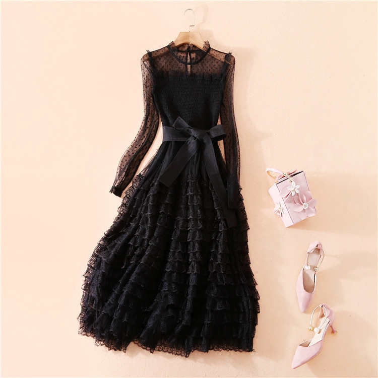 Womens Summer Elegant Lace Dress Black Fluffy Cake Dress Mesh Black A-Line  Dress | eBay