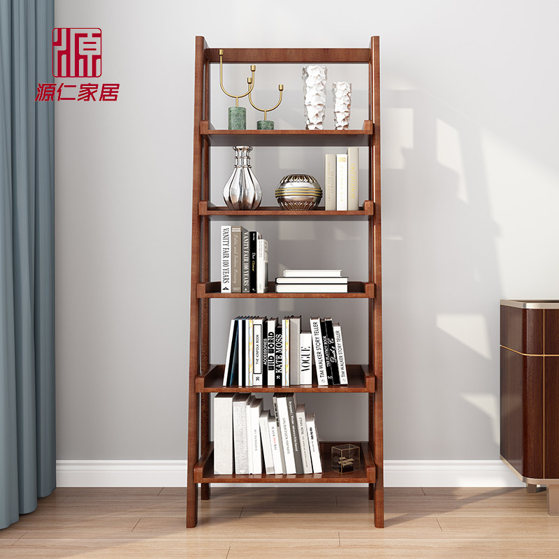 Nordic full solid wood bookshelf shelf Multi-layer walnut trapezoidal children's storage shelf Floor-to-ceiling simple simple flower rack