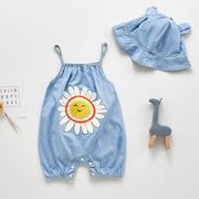 Bé jumpsuit mùa hè mỏng 3 bé nam và nữ dễ thương sling denim mềm ra harlem mùa hè váy 1-2 leo