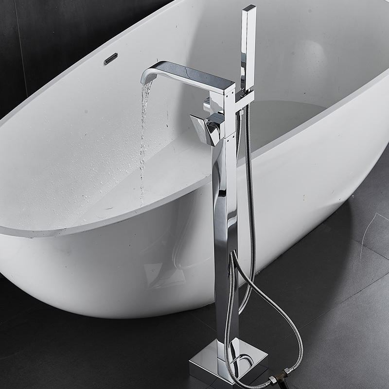 Floor-Standing Bathtub Faucet, All-Copper Bathroom Waterfall-Style Freestanding Square Hot and Cold Shower Head, Silver Floor-Standing Bathtub Faucet, All-Copper Bathroom Waterfall-Style Freestanding Square Hot and Cold Shower Head, Silver