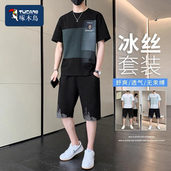 Tucano/Woodpecker Casual Suit for Men, Summer Thin Versatile Breathable Short-Sleeve Shorts Clothing, Sports Men's Wear