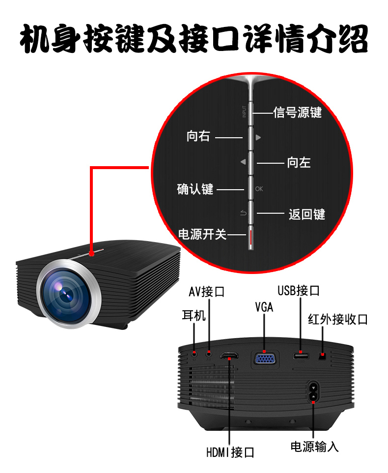 Máy chiếu Le Jiada YG500 HD điện thoại di động máy chiếu thu nhỏ rạp hát tại nhà không dây wifi1080 nhà nhỏ ký túc xá phòng ngủ tường di động đúc Android chiếu màn hình TV không màn hình - Máy chiếu