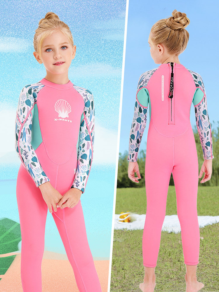 Children's long-sleeved swimsuit girls' girls' middle-aged children's sunscreen one-piece diving suits thickened girls' swimsuits quick-dry swimsuits