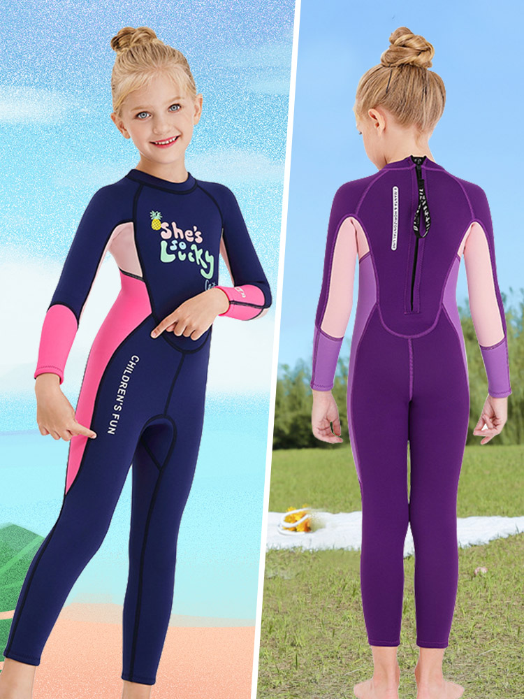 Children's swimsuits Girls girls medium and large children's one-piece sun protection wetsuits Cold thickening Warm girls long-sleeved swimsuits
