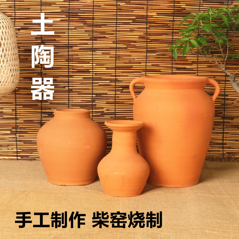 Old-Fashioned Feng Shui Clay Pot, Handmade Yellow Clay Jar, Unglazed and Non-Porous, for Attracting Wealth and Solving Financial Problems, Kitchen Clay Ornament