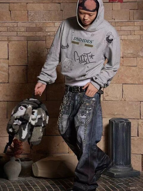 Retro Millennium Y2K Rabbit Ear Camouflage Hip-Hop Plush American Campus Backpack Niche Design Unisex