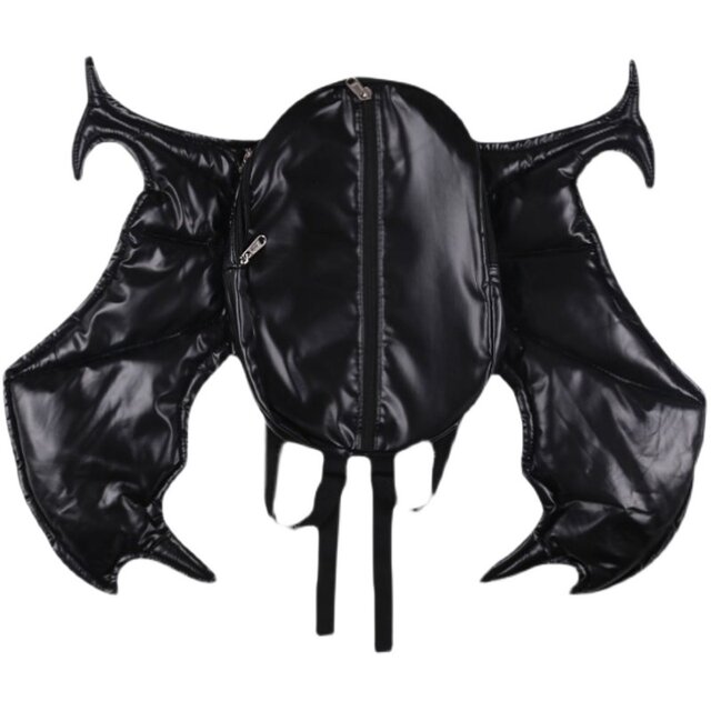 New Original American Hip-Hop Street Niche Soft Pu Leather Bat Wing Backpack with Double-Layer Zipper ins