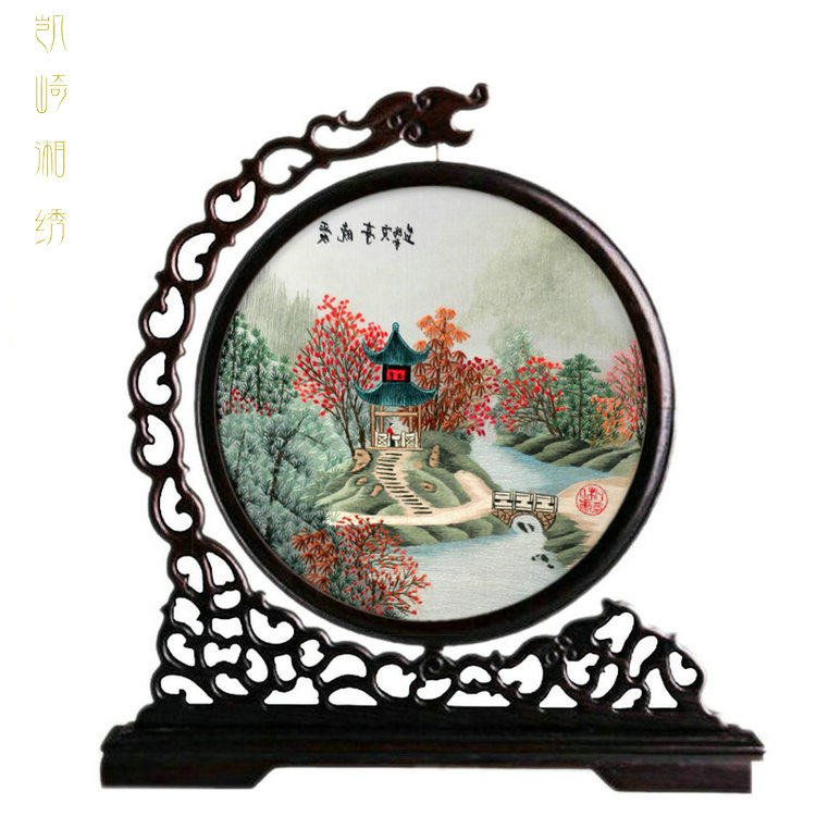 Hunan Special Production Love Evening Kiosk Boutique Bifacial Embroidered Pure Handmade Xiangxiu Embroidered Pendulum with Tabletop Handicraft for the Old Outer-Taobao