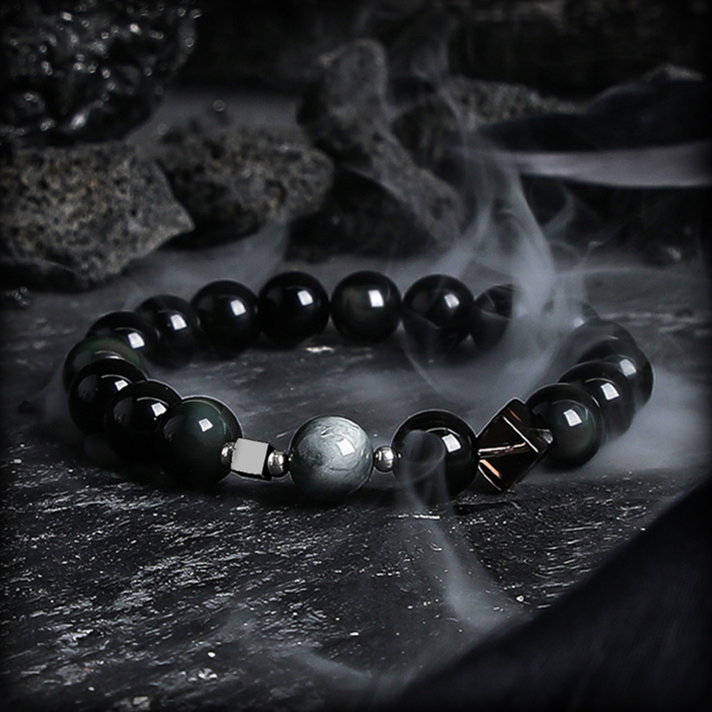 Guxi【Zhao】Natural Gold Obsidian Bracelet for Men, High-End Vintage Tiger Eye Stone Bracelet, Couple's Birthday Gift