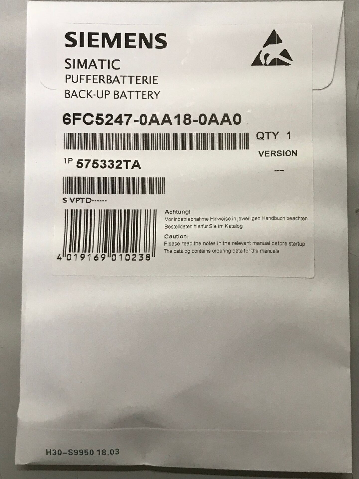 New German Siemens 575332TA 3V 840D 810D lithium battery 6FC5247-0AA18-0AA0