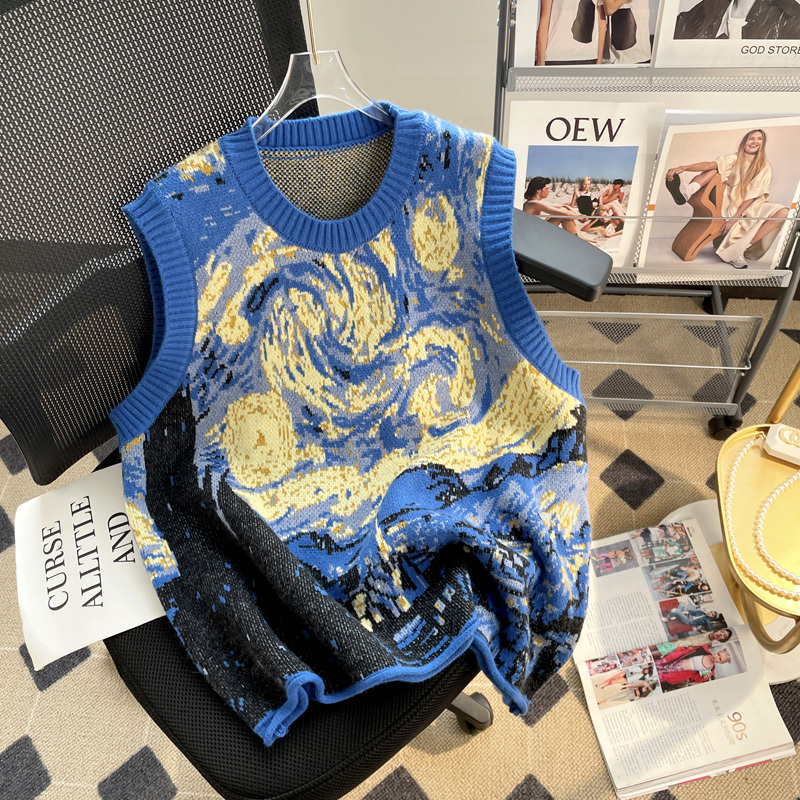 Retro Starry Sky Lazy Knitted Vest for Women, Sleeveless Layered Vest, High-End Sweater Vest