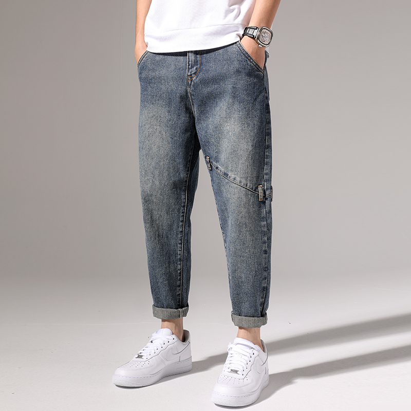 Hong Kong Tide Cards High End 2020 Spring Jeans Men Loose Straight Barrel Broadlegged Kharen Casual Long Pants Men's Clothing