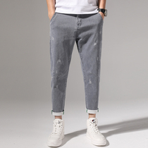 Hong Kong High-end Jeans Mens Tide Brand 2020 Spring Summer Stretch Slim Feet Joker Light ankle-length pants