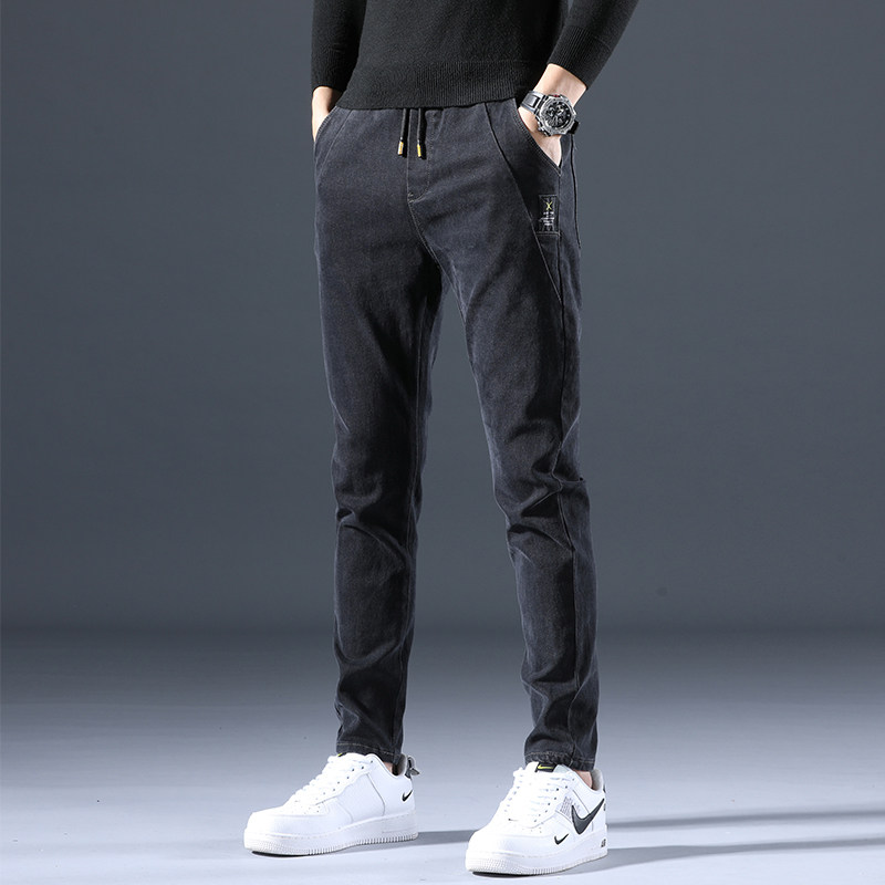 Hong Kong High-end Denim Pants Men's Body Minor Feet 2022 Spring New Black Casual Long Pants Men's Spring And Autumn