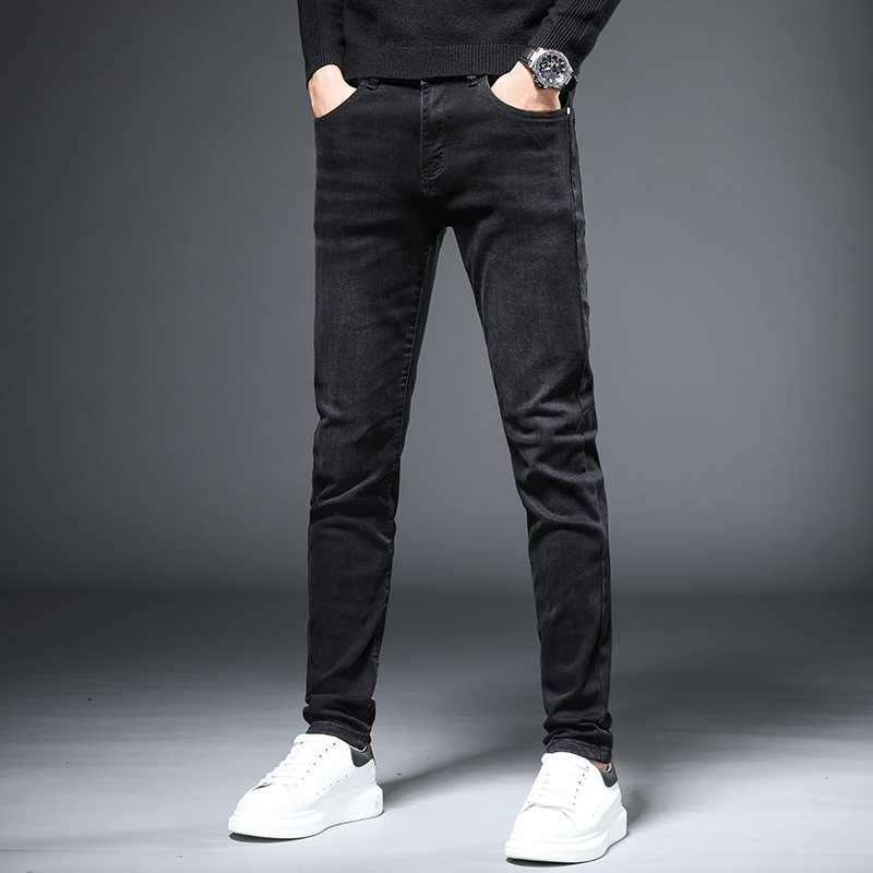 Hong Kong high-end jeans men's tide brand autumn and winter models slim small feet men's Korean version of elastic casual long pants men's clothing