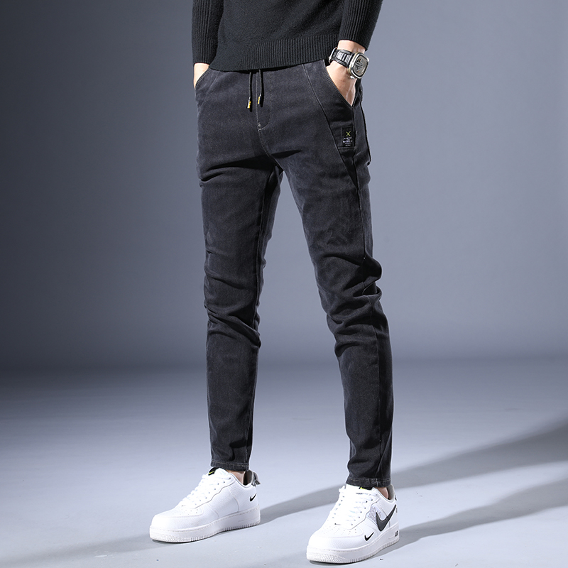 Hong Kong High-end Denim Pants Tide Cards Fall New Black Sashimi Small Feet Men 2020 Korean version casual long pants
