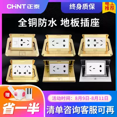 Zhengtai new ground plug flat push multi-function brass ten-hole ground plug switch socket panel ground floor socket