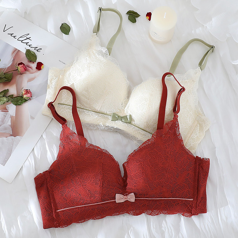Red lingerie women small breasts gather for the present year Bull Bra Pants One Suit Wedding Bride without steel ring bra