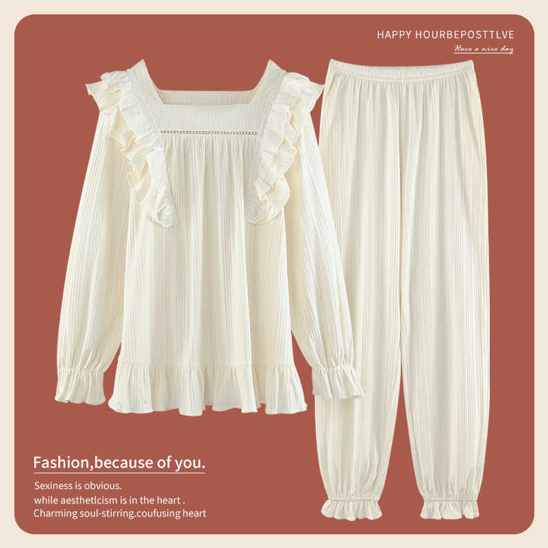 Spring and Autumn Pajamas Women 2021 New Loose Size Long Sleeves Thin Cotton Ladies Home Wear Set