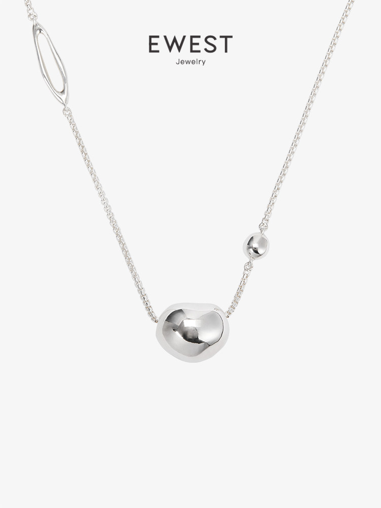 Ewest New Clavicle Chain Sterling Silver Necklace for Women Original Design Choker Round Bead Silver Ball Light Luxury Pendant Sweater Chain