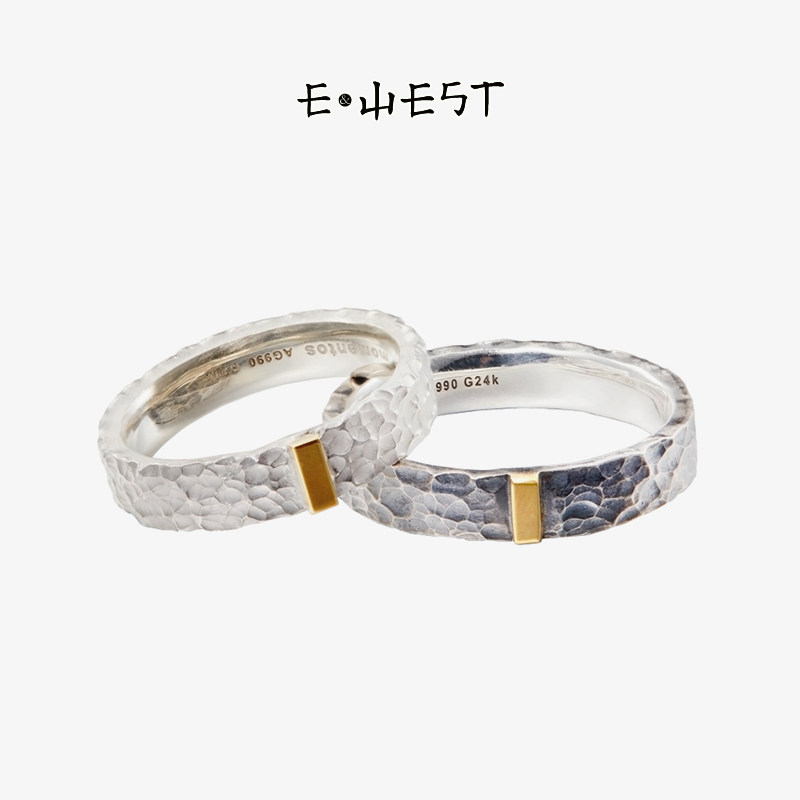 EWEST art uncouples ring 990 silver inlaid 24k gold small crowdmen men and women decorate solid with gift personality