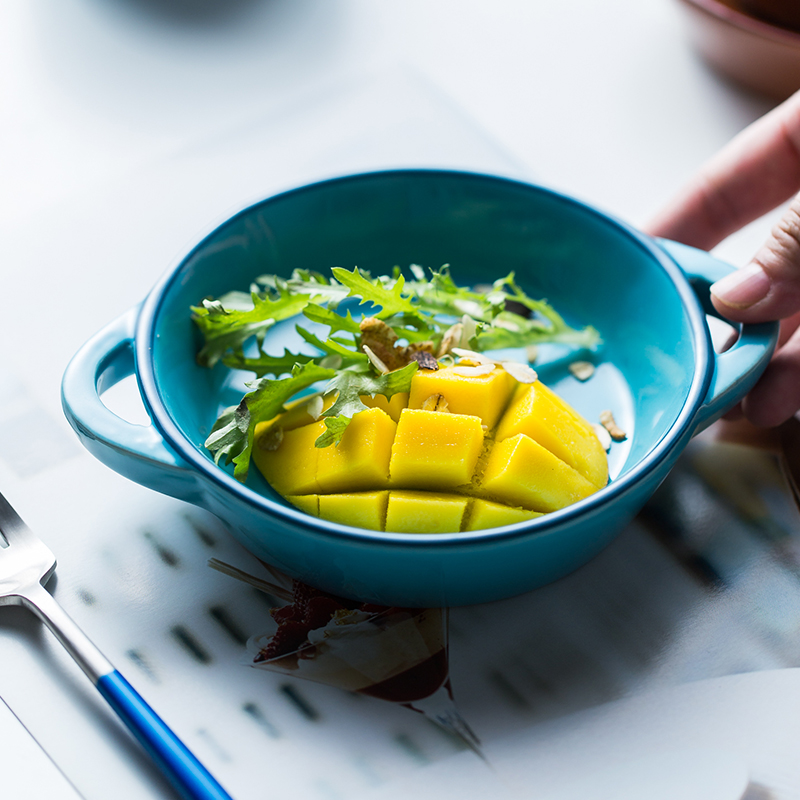 Warfu Nordic Pure Color Ceramic Binaural Snack Dish Creativity Cute Personality Fruit Salad Dessert Bowl Cake Small Bowl