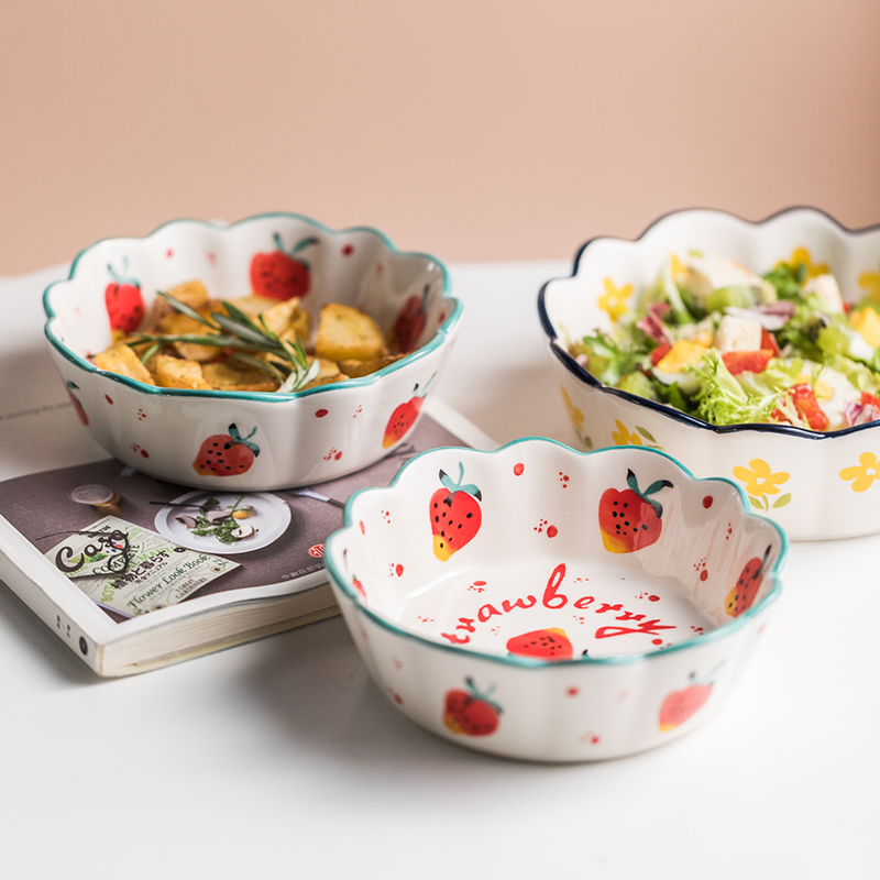 Hand-painted Petal Bowl Pudding Souffle Baking Bowl Ceramic Baked Rice Bowl Non-staple Food Small Bowl Salad Bowl Cereal Bowl Breakfast Bowl