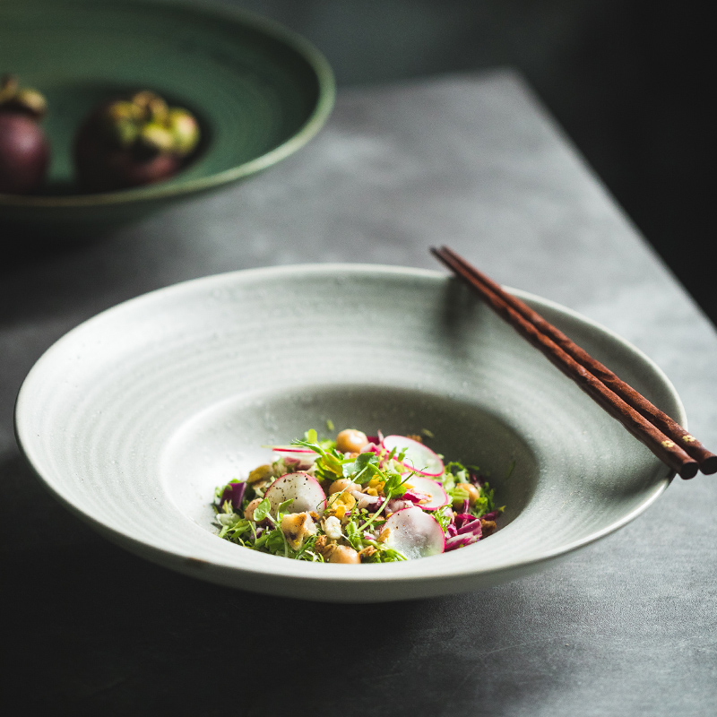 Hufu Retro Green Moss Green Straw Hat Pan Creative Ceramic Straw Hat Bowl Thick Soup Dish Soup Bowl West Cutlery Pasta Dish