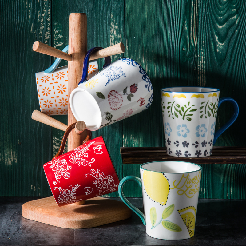 Hand-painted underglaze color personality creative ceramic cup large capacity cup teacup lovers cup simple retro mug