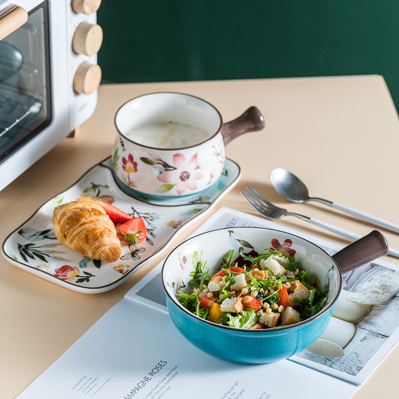 Hufu One Person Eating Delicate Breakfast Bowl Pan Networking Red Ins Wind Oatmeal Bowl Handle Bowl DAY STYLE BREAKFAST CUTLERY