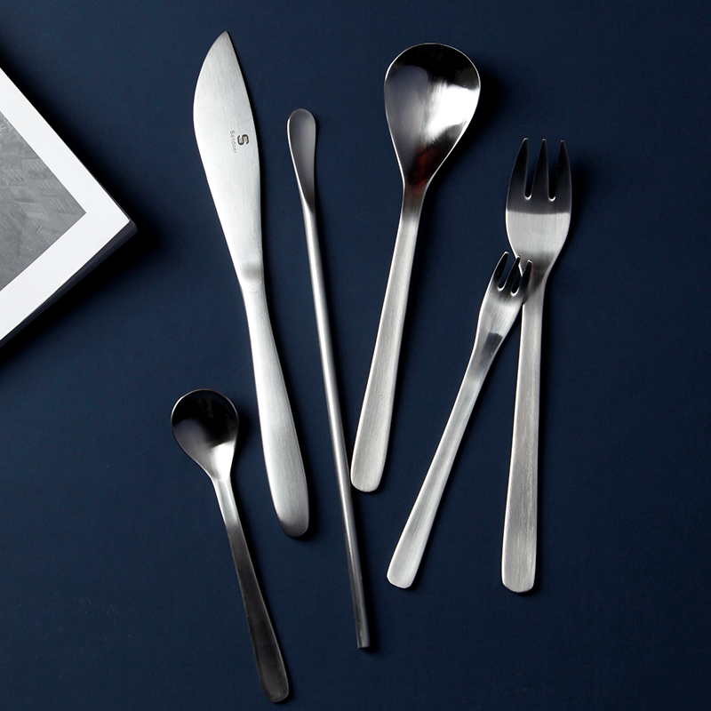 Huafu simple stainless steel knife and fork western tableware 6-piece set household main meal spoon coffee long handle fruit fork