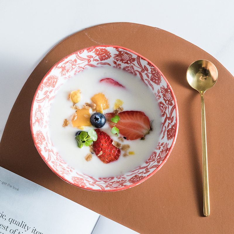 Day Style Art Fresher Reliefs Ceramic Bowl Salad Bowl Retro Home Rice Bowl Taste Add Soup Bowl Breakfast Dessert Bowl