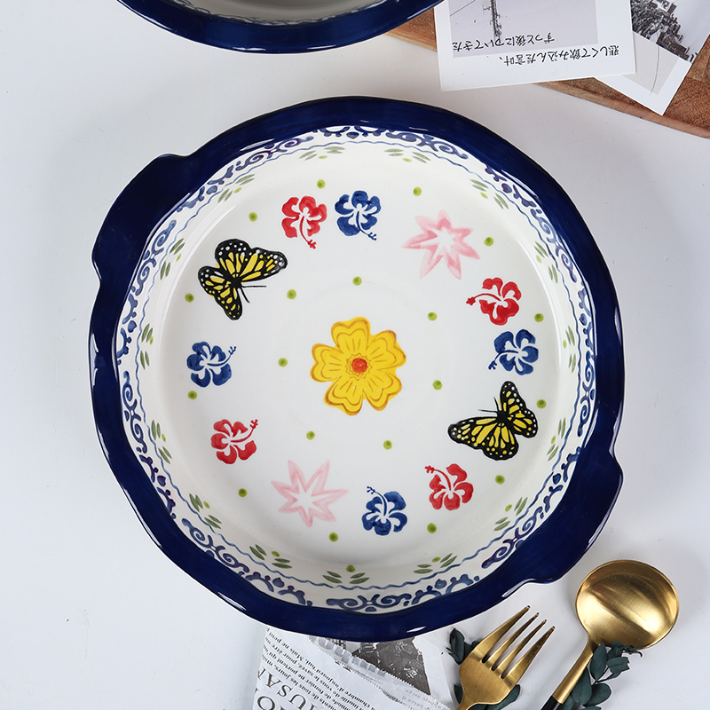 Hufu Outlet American 9 Inch Ceramic Pie Baking Tray Baking Mold Creative Eu Style Home Living Room Fruit Basin