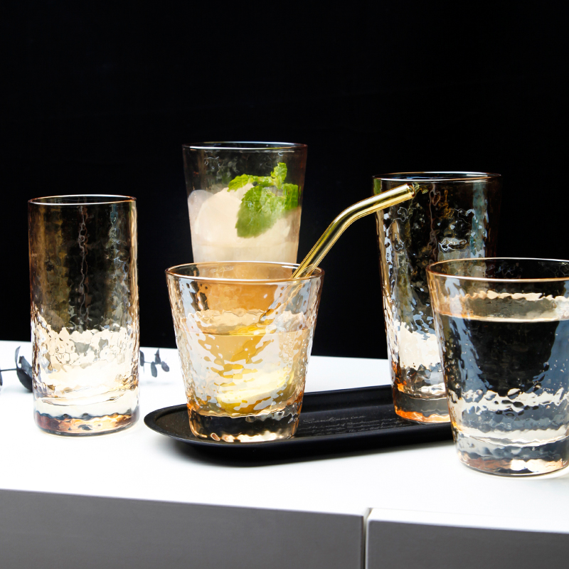 Jufu High-end Glass Cup Wine Glass Whisky Cup Hammer Mesh Phnom Penh Tea Color Water Cup Juice Drink Milk Cup
