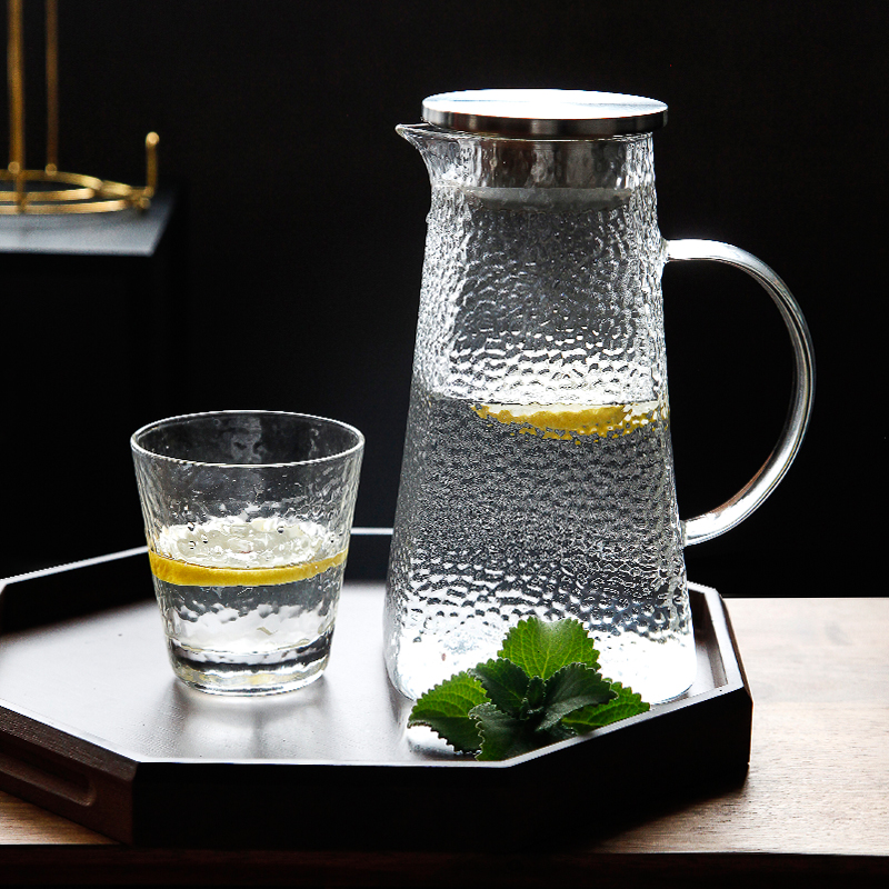 Hua Fu Creative Home Glass Cold Kettle Hammer Grain Kettle Suit Black Crystal Furnace Kettle heat-resistant and explosion-proof large capacity cold water kettle